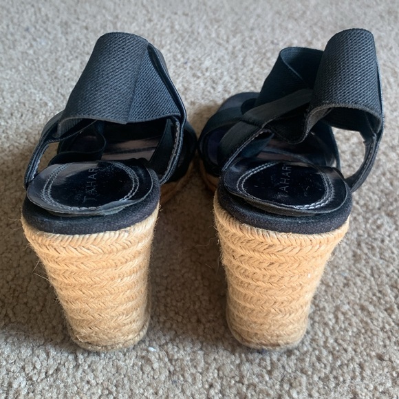 🖤Tahari Black Elastic Wedge Sandal Heels - Women’s Size 7 - Picture 4 of 8